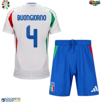 Otroški Nogometni dresi Italija Alessandro Buongiorno #4 Gostujoči EP 2024 Kratek Rokav (+ Kratke hlače)